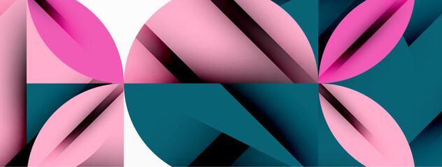 Aufkleber - Circle, square and flower petal geometric background. Round shapes composition for wallpaper, banner, background or landing