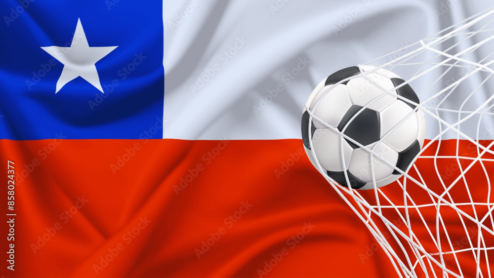 Football ball with the national flag of Chile. Flag of Chile. Horizontal Realistic waving flag of State of Chile. Fabric textured flowing flag of Chile. vector illustrator
