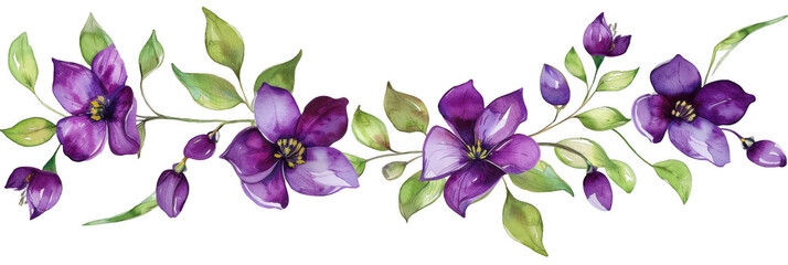 Wall Mural - Purple Flower Garland Watercolor