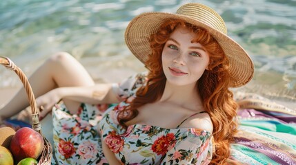 Wall Mural - The woman in sunhat