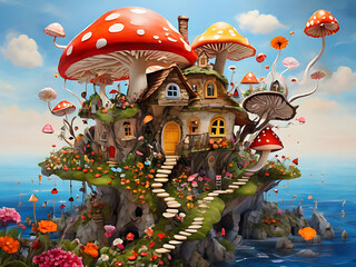 Wall Mural - Beautiful mushroom house.