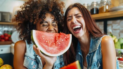 Canvas Print - The friends with watermelon.