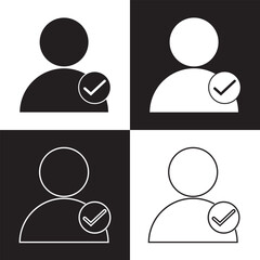 Wall Mural - profile with checkmark icon set, line outline art user account accepted symbol with tick, approved o
