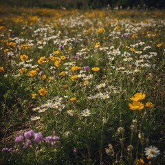 Wall Mural - Describe the scent and appearance of a field of wildflowers in spring.