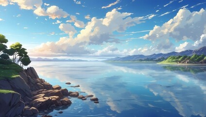 Wall Mural - landscape with lake