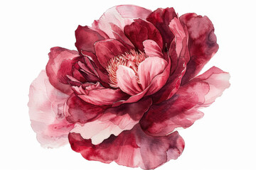 red peony flower is blooming in a watercolor painting, perfect for designs that evoke beauty and ele