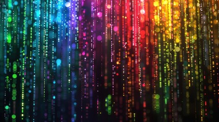 Futuristic data matrix digital falling rain lines rainbow futuristic. AI generated