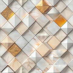 Canvas Print - Glassy luxury white tiles with gold seamless pattern background.