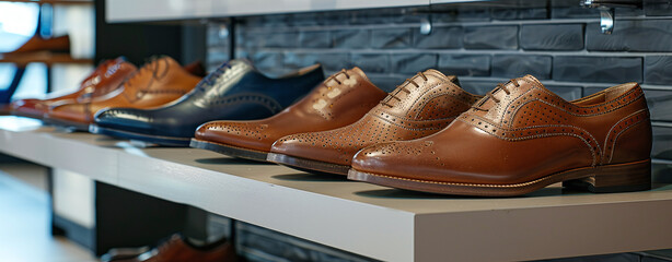 Stylish footwear in a modern retail boutique offering luxury leather shoes and accessories in an elegant style.
