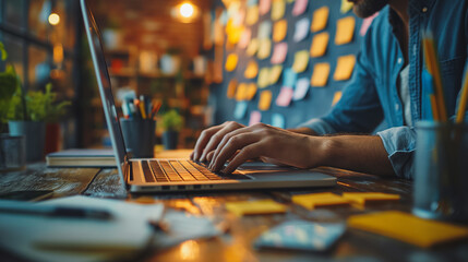 Poster - A close-up shot depicts a professional working on a laptop.