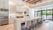 © FoxGrafy - Modern Luxury Kitchen with White Cabinets, Marble Countertops, and High-End Appliances in a Spacious Open-Concept Home