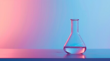 Wall Mural - beaker placed on table in chemistry lab with colored background