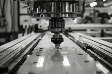 Leinwandbilder - CNC program. CNC milling machine at work in metalworking industry. Generative AI.