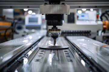 Leinwandbilder - CNC program. CNC milling machine at work in metalworking industry. Generative AI.