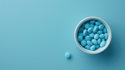 Poster - Blue medication in a container with empty space around it flat view