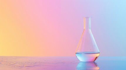 Wall Mural - beaker placed on table in chemistry lab with colored background