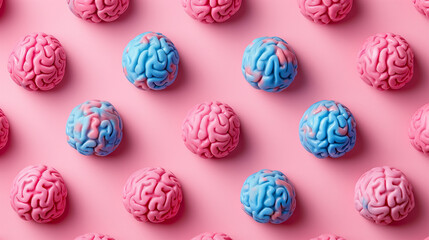 Aufkleber - Pattern of pink and blue brains arranged on pink background
