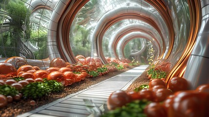 Fototapete - The interior of an advanced agriculture in the universe. Generative AI.