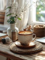 Poster - cup of coffee and chocolate on table at home