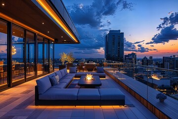 Wall Mural - a couch sitting on top of a wooden floor next to a fire pit