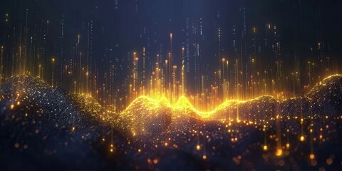 Poster - abstract digital landscape with golden glows