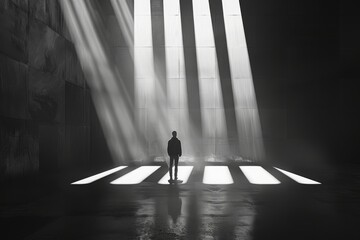 Wall Mural - striking use of shadow and light in silhouette mockup presentation.