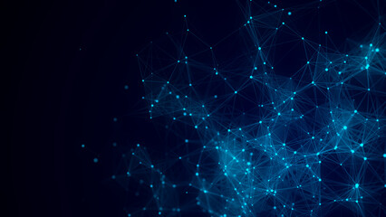 Poster - network connection structure. abstract blue background with moving dots, lines and triangles. futuri