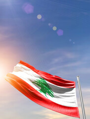 Wall Mural - Lebanon national flag waving in beautiful sky.