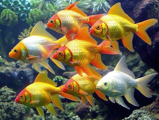 Vibrant Tetras Swimming in an Underwater Aquarium Scene