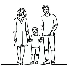 Line art of a happy family, continuous line drawing of a happy family 
