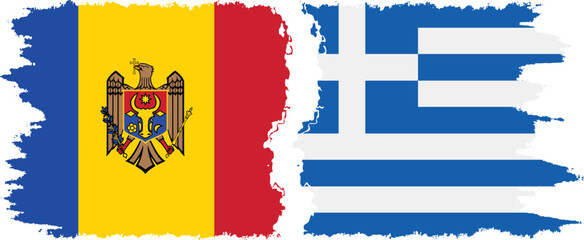 Greece and Moldova grunge flags connection vector