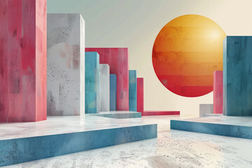 Poster - Minimalist vector illustration with delicate pastel geometric shapes,