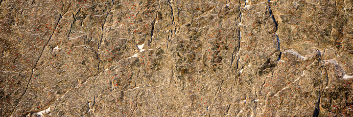 Wall Mural - Rock texture. Snow and cracks on the surface of the cliff. Natural stone background.