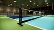 © WINDERFULL STUDIO - 3D illustration of a net indoor pickleball court with blue and green colors in a sports complex area