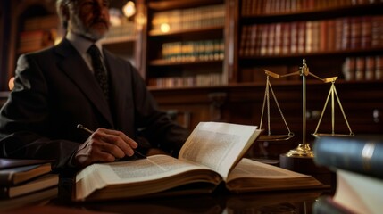 A man is sitting at a desk with a book open in front of him