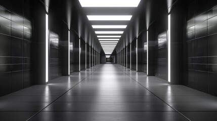 Aufkleber - Empty Futuristic Illuminated Corridor with Neon Lights and Sleek Modern Design, 3D Generated Concept for Advanced Technology and Sci-Fi Environments