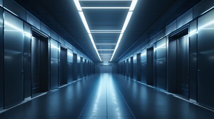 Aufkleber - Empty Futuristic Illuminated Corridor with Neon Lights and Sleek Modern Design, 3D Generated Concept for Advanced Technology and Sci-Fi Environments