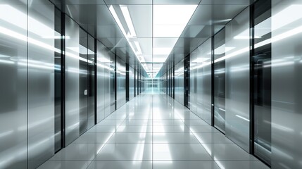 Aufkleber - Empty Futuristic Illuminated Corridor with Neon Lights and Sleek Modern Design, 3D Generated Concept for Advanced Technology and Sci-Fi Environments