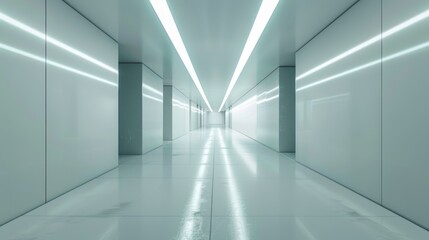Aufkleber - Empty Futuristic Illuminated Corridor with Neon Lights and Sleek Modern Design, 3D Generated Concept for Advanced Technology and Sci-Fi Environments