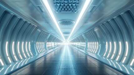 Aufkleber - Empty Futuristic Illuminated Corridor with Neon Lights and Sleek Modern Design, 3D Generated Concept for Advanced Technology and Sci-Fi Environments