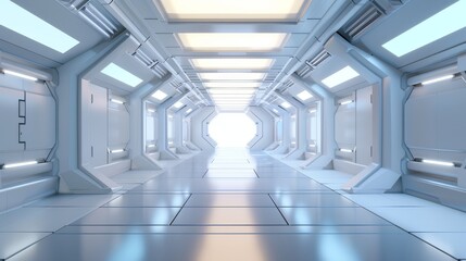 Aufkleber - Empty Futuristic Illuminated Corridor with Neon Lights and Sleek Modern Design, 3D Generated Concept for Advanced Technology and Sci-Fi Environments
