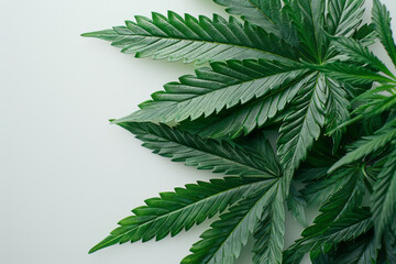 Poster - Photorealistic marijuana leaf with oil extract, intricate details, vibrant and natural colors, on a clean white background,