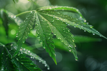 Poster - Marijuana leaf with oil extract in photorealistic style, complex details, vibrant colors,