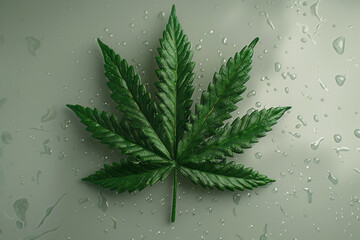 Poster - Highly detailed photorealistic marijuana leaf with oil extract, bright and natural hues, clean white backdrop,