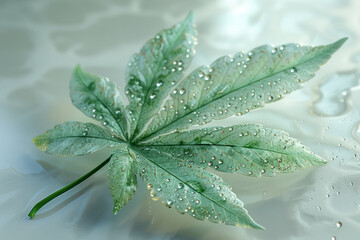 Poster - Intricately detailed photorealistic marijuana leaf with oil extract, vivid natural colors,