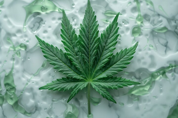 Poster - Marijuana leaf with oil extract, photorealistic style, detailed and vibrant,