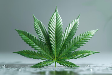 Poster - Detailed photorealistic marijuana leaf with oil extract, bright and natural colors,