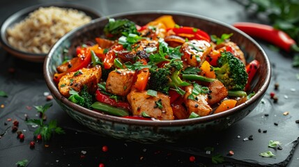 Wall Mural - Vegetable Stir-Fry: A vibrant stir-fry made with a mix of colorful vegetables like bell peppers, broccoli, snap peas, and carrots.