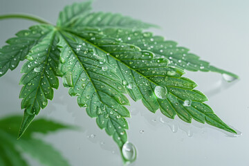 Poster - Intricate and photorealistic marijuana leaf with oil extract, vibrant natural colors,