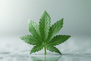 Poster - Intricate and photorealistic marijuana leaf with oil extract, vibrant natural colors,